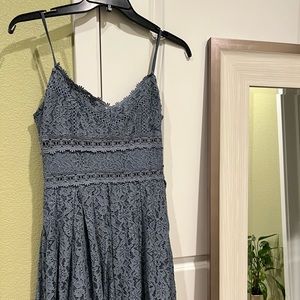 Blueish-grey lace cocktail dress